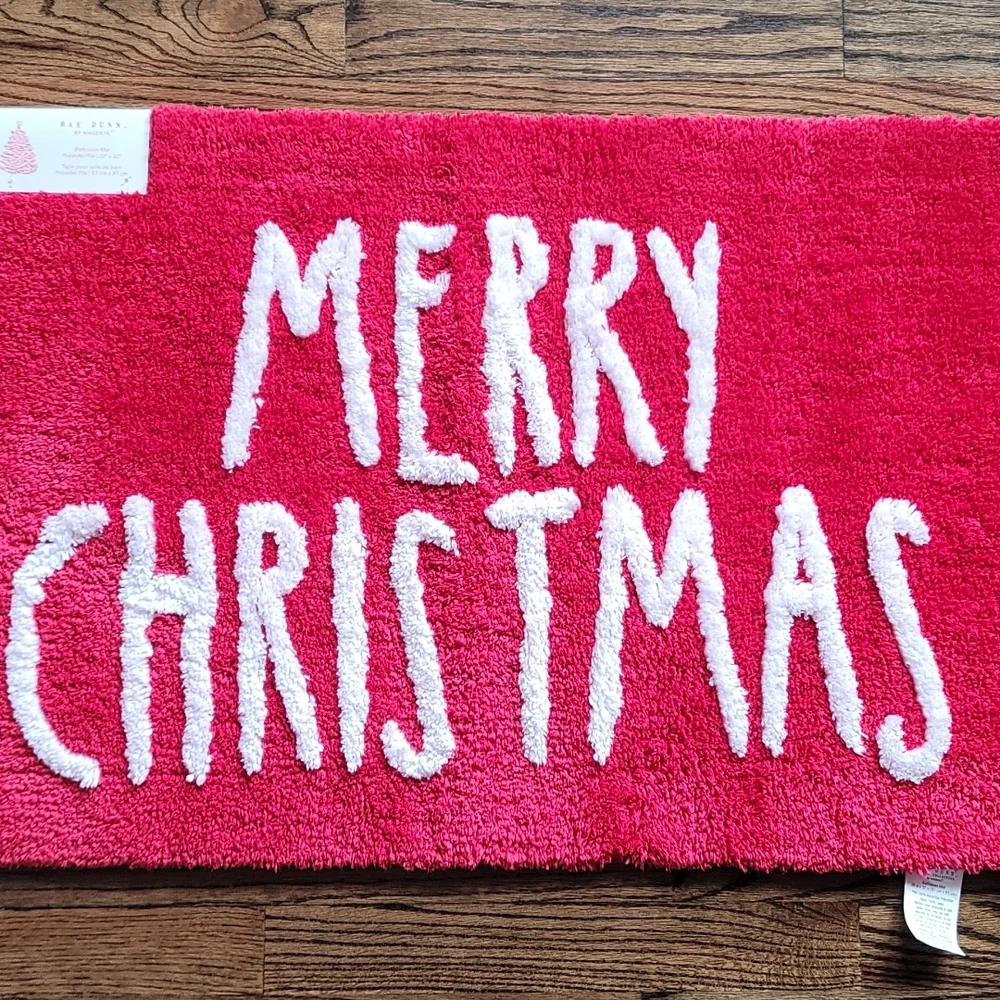 Nwt Rae Dunn Magenta Merry Christmas bathroom mat rug red white Holiday - Picture 5 of 6